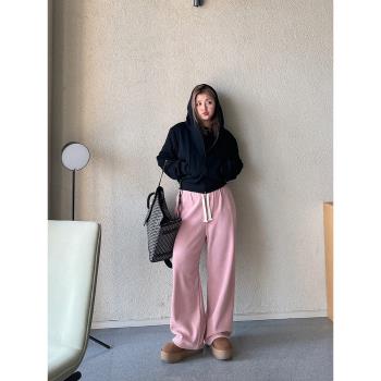 LTGIRL胖mm加厚高腰休閑飄帶長褲