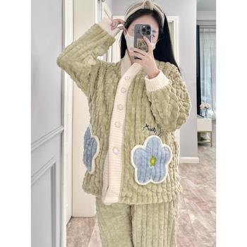 珊瑚絨月子服冬季產後加絨加厚法蘭絨孕婦睡衣懷孕期專用大碼哺乳