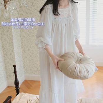 巴黎大小姐 法式公主風溫柔家居睡裙 春秋季純棉長袖甜美睡衣女夏