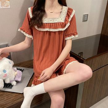 公主風睡衣女夏款方領純棉短袖學生高階感韓版休閑夏季家居服套裝