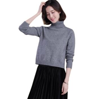 高領毛衣女秋冬外穿超短款高腰上衣打底衫寬松百搭加厚小款羊毛衫