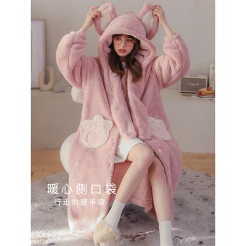 新款珊瑚絨睡衣女冬季加厚加絨網紅爆款睡袍秋冬天長款可愛家居服