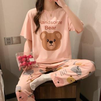 女全棉短袖長褲休閑家居服睡衣