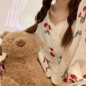 櫻桃小熊女春秋冬季純棉夏天睡衣