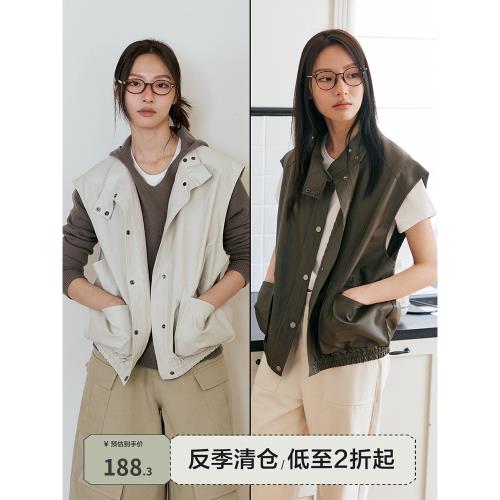 鹿與飛鳥“香柏橡木”雙色極簡大口袋皮衣馬甲外套5790