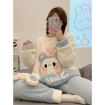 珊瑚絨睡衣女冬季加厚加絨家居服法蘭絨2022年新款秋冬天保暖套裝
