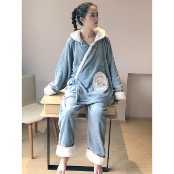 女大碼加厚法蘭絨時尚甜美睡衣