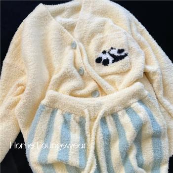 可愛珊瑚絨女條紋保暖家居熊貓