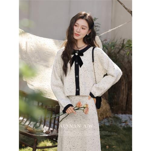 鹿盯盯微胖大碼女裝法式針織時尚套裝秋冬新款直筒半身裙兩件套