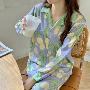 長袖睡衣女夏款甜美純棉2022年新款鬱金香春秋冬季學生家居服套裝