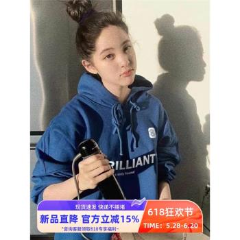明星歐陽娜娜同款美式復古連帽慵懶中性風加絨加厚衛衣女秋冬外套