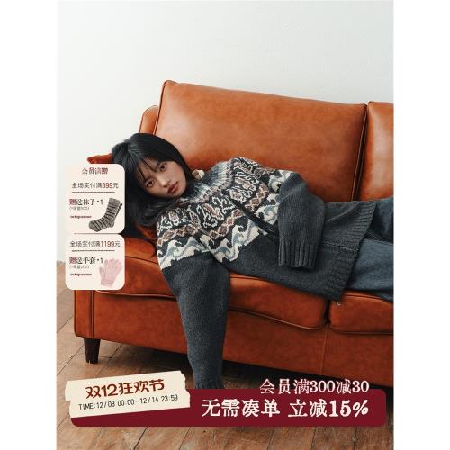 octopusme章魚家圓領拉鏈費爾島毛衣上衣秋冬復古慵懶毛針織衫女