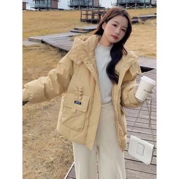 黃色寬松立領加厚外套短款羽絨服