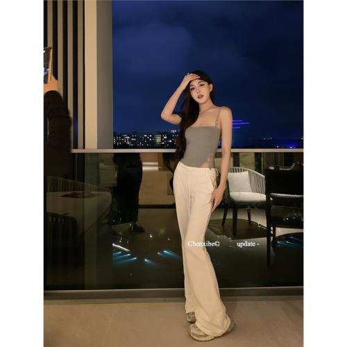 【現貨清倉 6折】何晨曦 三色抽繩直筒闊腿褲女顯瘦喇叭運動褲