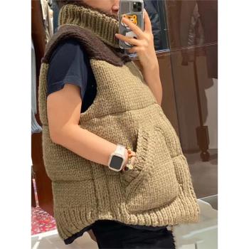 拼接羊羔毛短款個性羽絨服馬甲