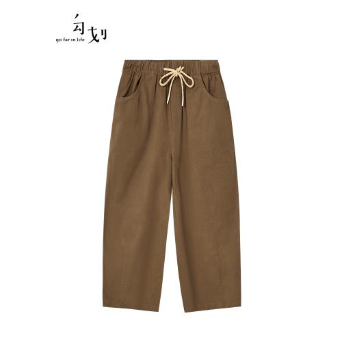 GOFAR勾劃 棕色寬松哈倫褲女春秋新款松緊腰系帶長褲小個子38999