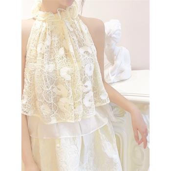 仲夏美衣法式仙氣夏季設計感氣質無袖蕾絲上衣