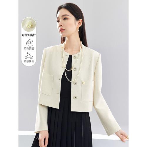 【輕奢小香風系列】2026春季新款圓領單排扣小個子長袖上衣外套女