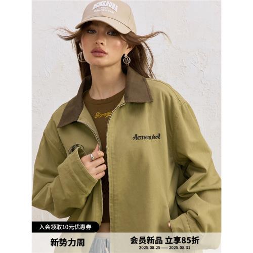 ACME AURA 美式復古撞色翻領內里羊羔毛寬松百搭女士工裝夾克外套