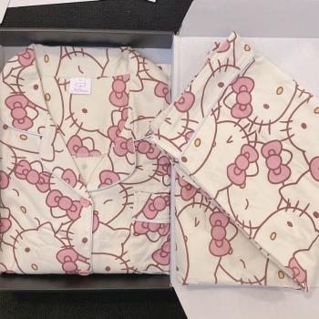 HelloKitty睡衣女春秋款純棉長袖卡通網紅風夏季可外穿家居服套裝