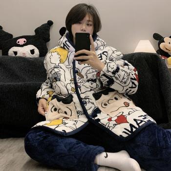 史努比女三層夾棉加厚保暖睡衣
