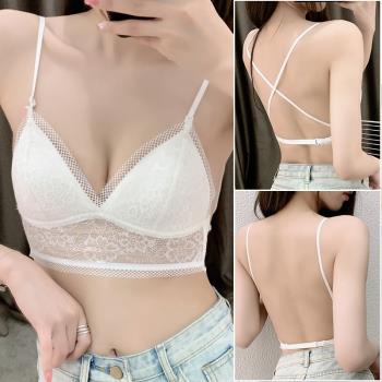 美背掛脖無痕隱形交叉帶蕾絲內衣