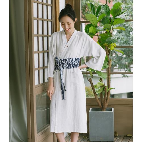 古風祥云經典條紋長袍棉麻睡裙男女民宿攝影日式浴袍和風睡衣睡袍