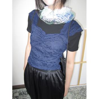 3months芭蕾風疊穿可單穿蕾絲背心女2024年夏季新款辣妹短款小衫