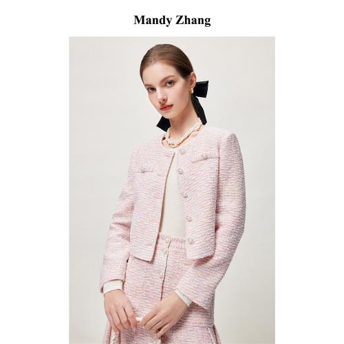 MandyZhang輕奢名媛風粉色復古小香風短外套女早春高級感時髦上衣