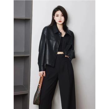 外套女春秋款寬松大碼胖mm皮衣