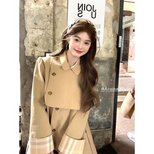 Acaine中長款卡其色風衣外套女秋季薄款韓系小個子寬松顯瘦大衣
