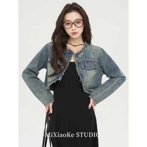 羋小可設計感短款高腰牛仔外套女在早秋搭配吊帶裙子小外搭小個子