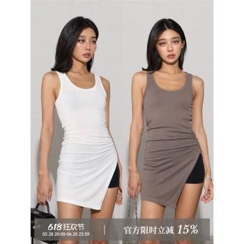 MIRANDA SONG 天絲羊毛 側開叉抽褶長款背心設計感無袖內搭上衣女