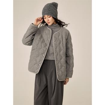 全羊毛菱形格短款圓領小眾羽絨服