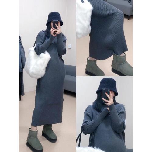 秋冬牛貨加長版寬松連衣裙針織衫