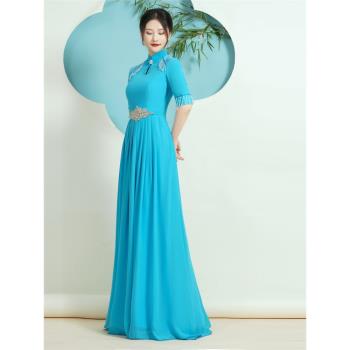 中國風合唱團旗袍古箏長款演出服