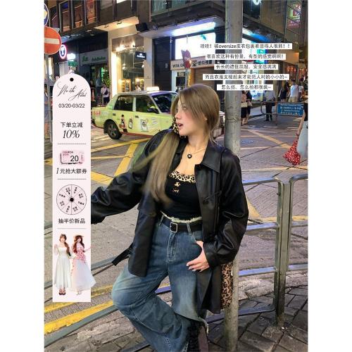 安妮不火 朋克拽姐甜酷風單排扣皮衣女2024早秋新款微胖大碼外套