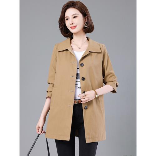 默守2024春季媽媽裝休閑中長款風衣外套加肥加大碼中年極簡大氣裝