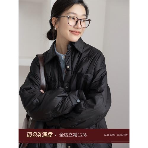 已售罄黑色輕薄羽絨服女冬季寬松廓形高級感休閑白鴨絨韓版外套