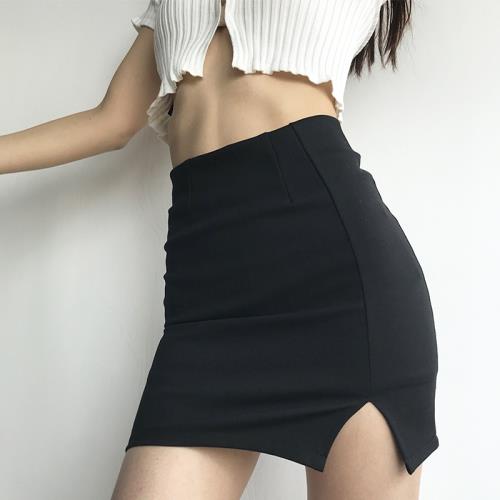 黑色包臀短裙女2025秋冬新款性感修身防走光高腰短款開叉半身裙潮