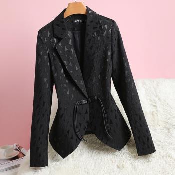 黑色小西裝外套短款女士修身小個子盤扣西裝時尚個性復古西服百搭