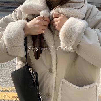 毛茸茸兔毛兩面可穿短款小個子棉服女加絨加厚時尚保暖羊羔毛外套