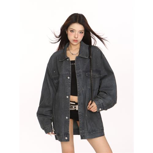 BIGGOLD美式復古柳釘水洗牛仔外套女秋季小眾設計感重工情侶夾克