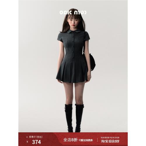 OAKMOO/ "等你下課"連衣裙a字裙短袖襯衫裙通勤學院西裝料茶歇裙