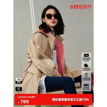 連帽長款撞色外套春季風衣