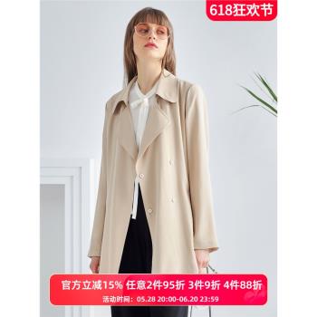 科蒙博卡中長款風衣女2024春裝新款高階感時尚收腰氣質雙排扣外套