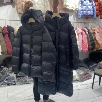 情侶加長過膝男女連帽黑金羽絨服