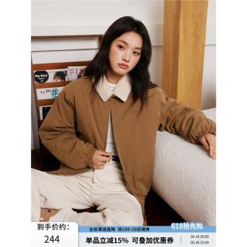 RPB BRAND復古翻領羊羔絨短款外套女冬季新款加厚保暖夾克棉服