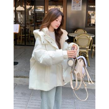 奶系白色減齡小個子白鴨絨麵包服女2024冬新款加厚保暖短款羽絨服