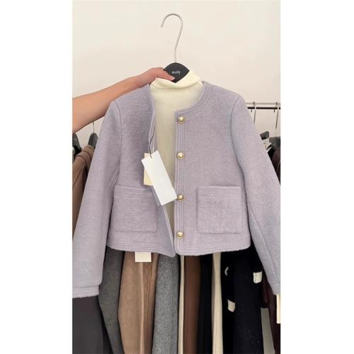 法式小香風短款毛呢外套女秋冬季高級感寬松羊毛呢子開衫大衣秋裝